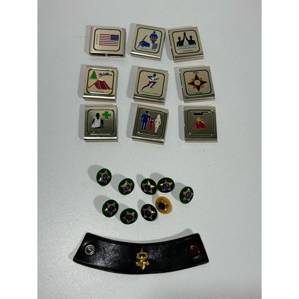 BSA Boy Scouts of America Lot of 9 Metal Skill Belt‎ + Star Service Pins Lot